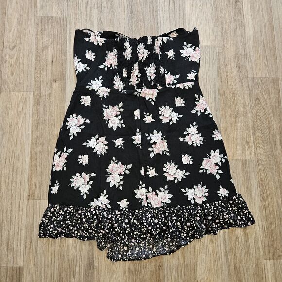 Lulus Strapless Tie Front Mini Dress Womens XL Black Floral Boho Festival Party - Picture 5 of 10